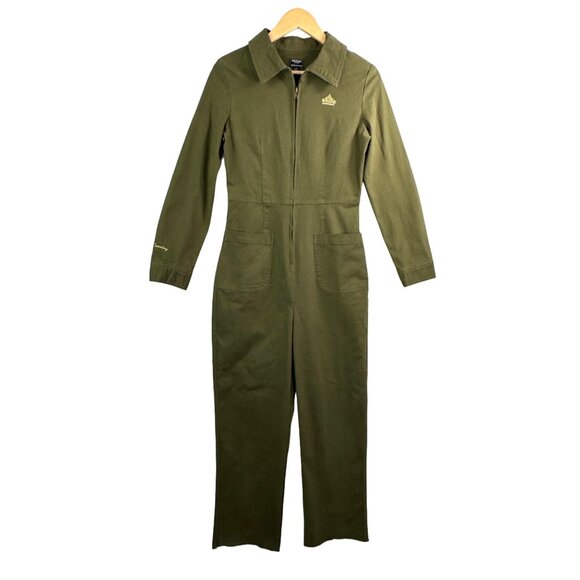 Sport of Kings straight leg olive zip up canvas jumpsuit 90s retro sz S - Picture 1 of 12